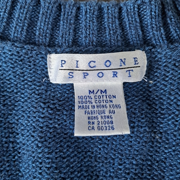 Vintage Womens Size Medium Cardigan Sweater Blue Floral Picone Sport 100% Cotton - Picture 5 of 7